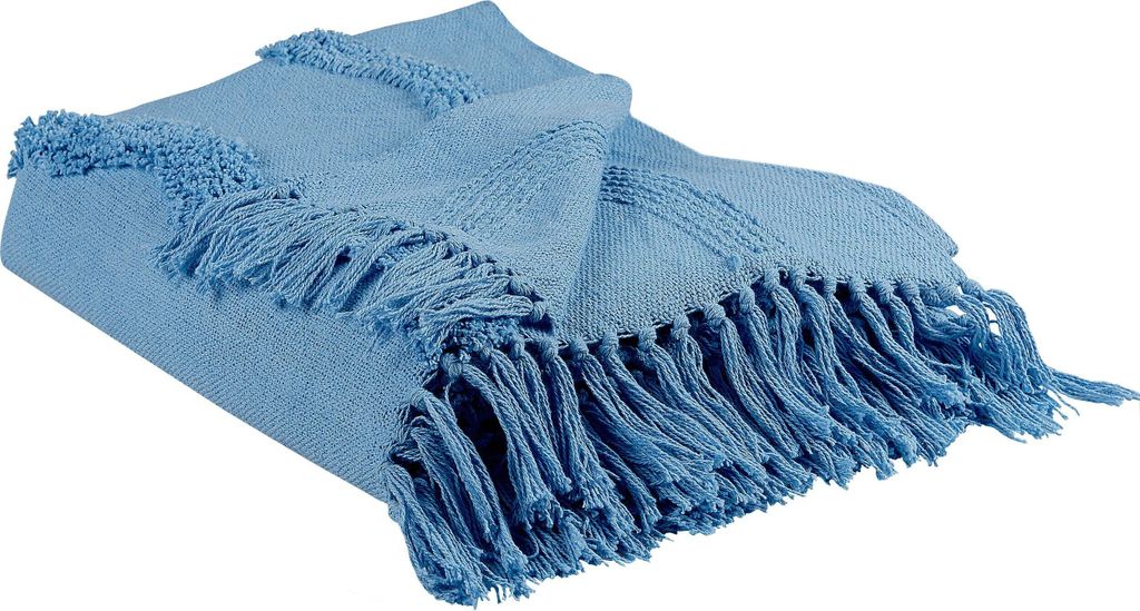 BELIANI Kuscheldecke Hellblau Baumwolle 125 x 150 cm Geometrisches Muster Modern mit Fransen Handgewebt Schlafzimmer Wohnzimmer Überwurf Wohndecke
