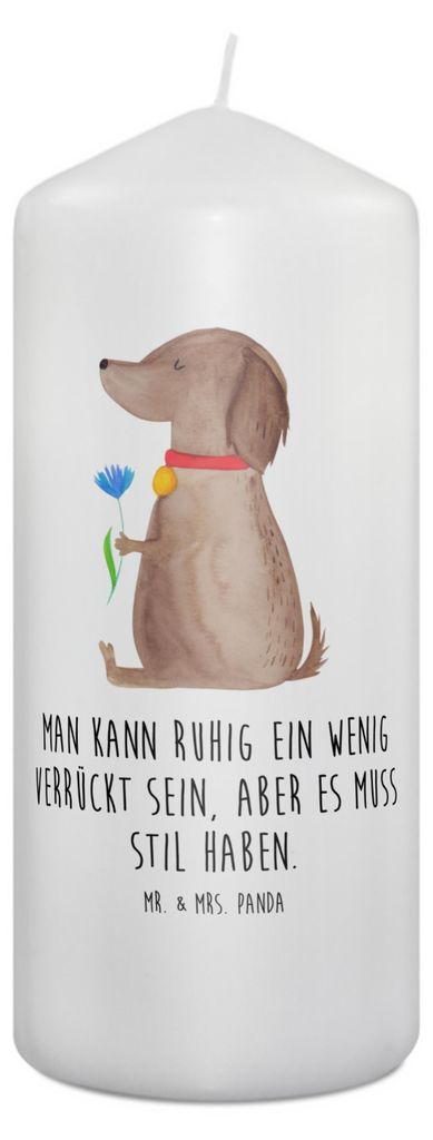 Mr. & Mrs. Panda Kerze Hund Blume 19 x 8 cm - Weiß - Geschenk, Stil, Hunde, Wachskerze, Blockkerze, Haha, Verrückt, Sprüche, Erinnerungskerze, E...