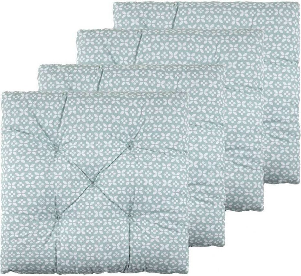 Stuhlkissen 4er Set Stuhlauflage Polsterauflage Sitzkissen Sitzauflage Blumen Mint