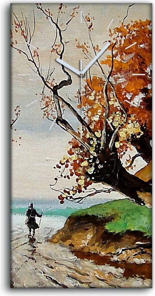 Wandkunst Leinwand Bild Uhr 30x60 Malerei Abstrakte Hütte Dorfbewohner Baum - weiße Hände