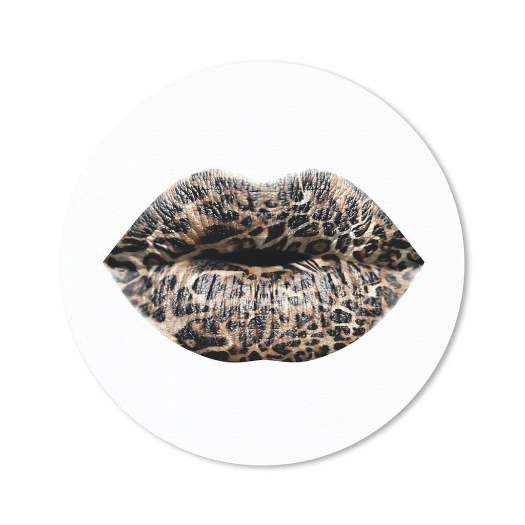 MuchoWow Mauspad Mousepad Lippen - Tigerdruck - Weiß 40x40 cm - Mousepads - Maus Mat - Pad - Mausunterlage - Schreibtisch Accessoires