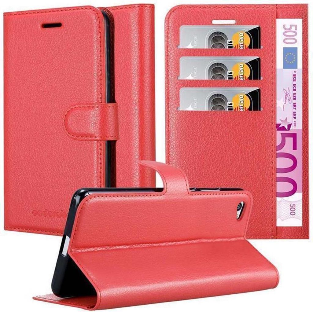 Cadorabo Hülle für Xiaomi RedMi NOTE 5A Schutz Hülle in Rot Handyhülle Etui Case Cover Magnetverschluss