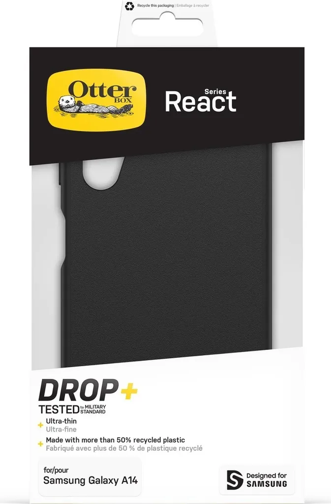 Housse OtterBox React Samsung A14 - Noir, Coque Anti-Rayures et Chocs