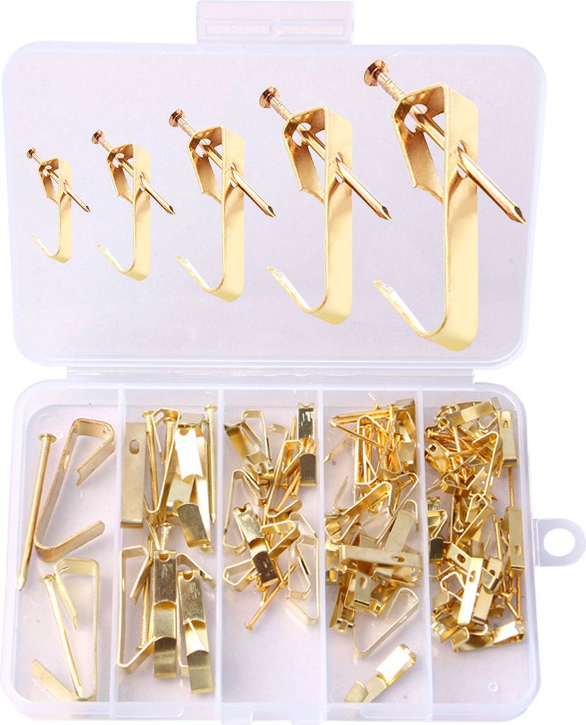 120-teiliges Bilderhaken-Set, Bilderaufhängeset mit Wandhaken, robuste Bilderrahmenhaken für Spiegelwand, Bilderrahmen, Wanduhr, Aufhänger (Gold)