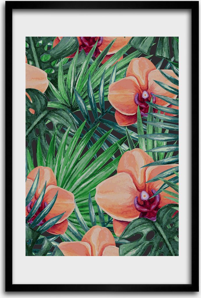 Bild - Bilderrahmen - 40 cm x 60 cm - MDF - Rahmen - Wandkunst - Orchidee und Palme