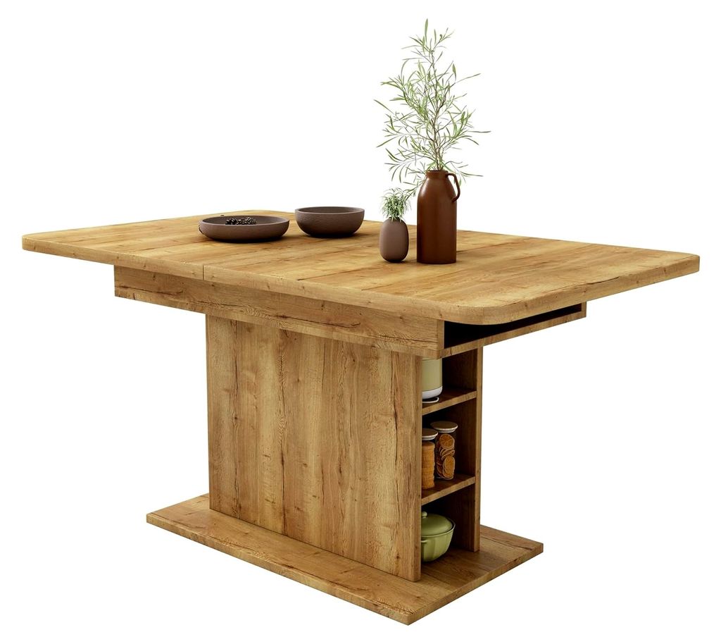 Moderner ausziehbarer Küchentisch mit Stauraum, rechteckiger Esszimmertisch, Holztisch für Restaurant, Esszimmer und Küche, 130 x 70 x 75 cm (Ho...