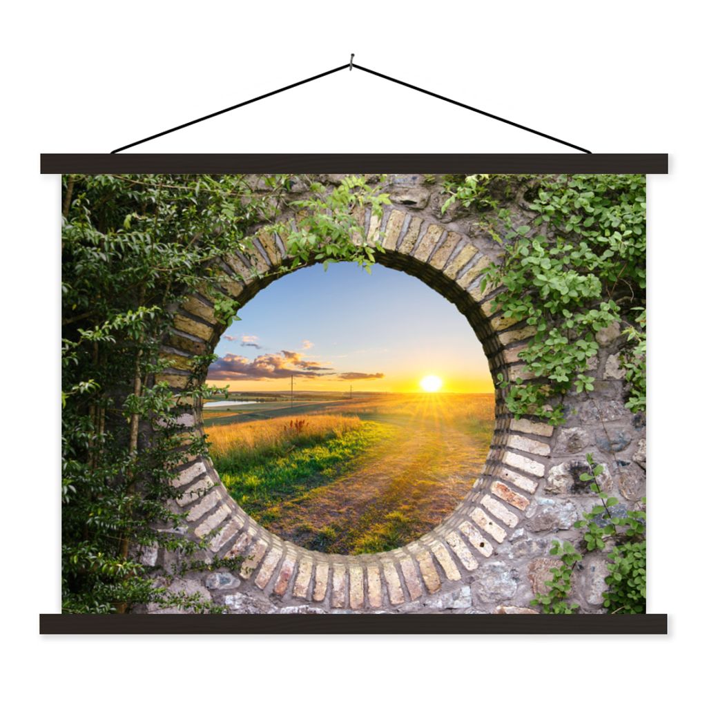 MuchoWow Textilposter Landleben - Ausblick - Sonne 150x113 cm mit schwarzem Rahmen - Wohnzimmer