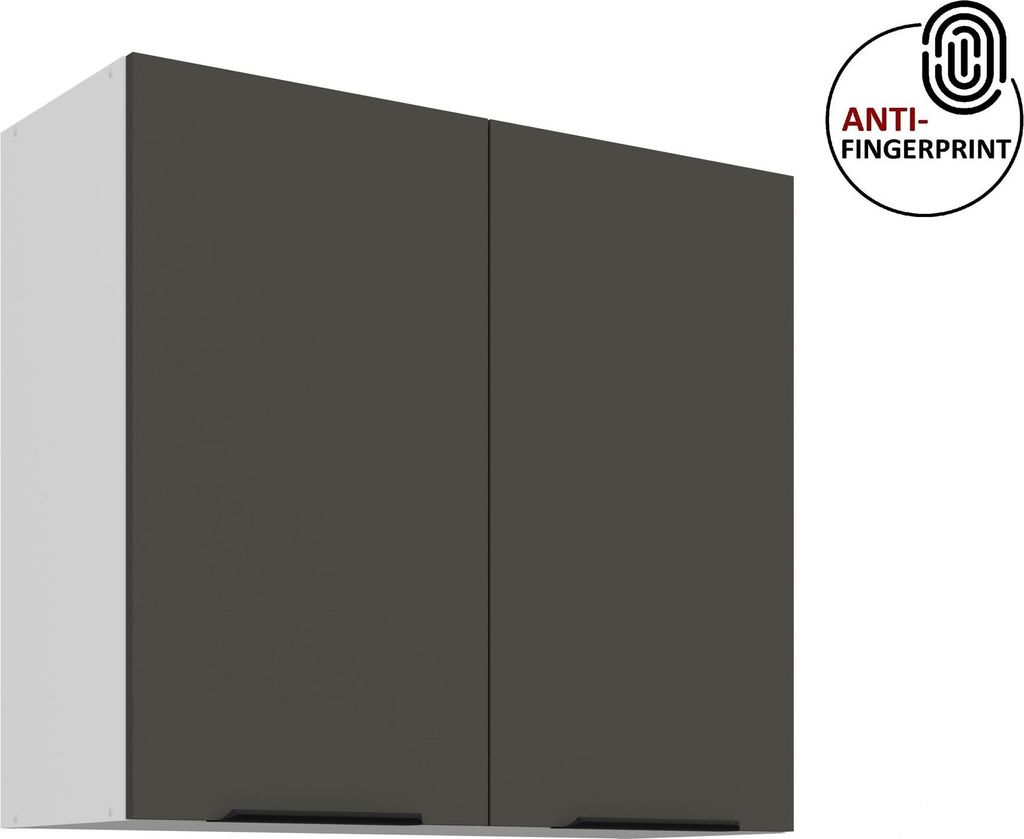 Küchen Hängeschrank 80 cm ARIA Graphite ultra matt + Weiss matt, hochwertige Fronten mit Anti Fingerprint Beschichtung Küchenzeile Küchenblock