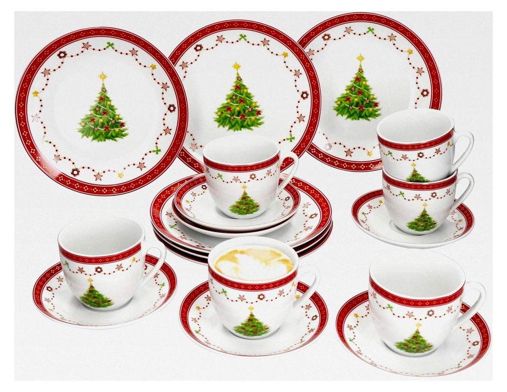 18-teiliges Kaffeeservice Weihnachtstraum für 6 Personen aus Porzellan mit Weihnachtsdekor