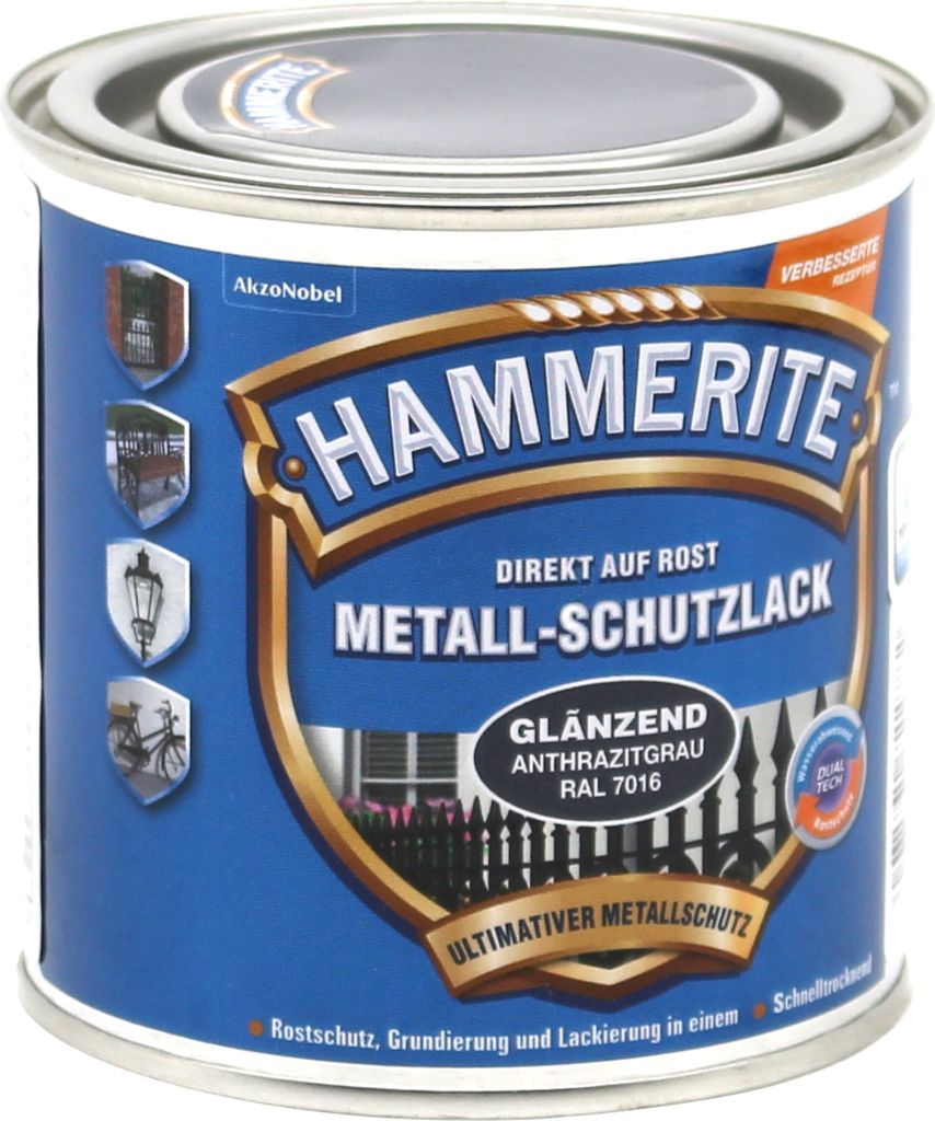 1L Hammerite Metallschutz Lack anthrazitgrau RAL 7016 glänzend