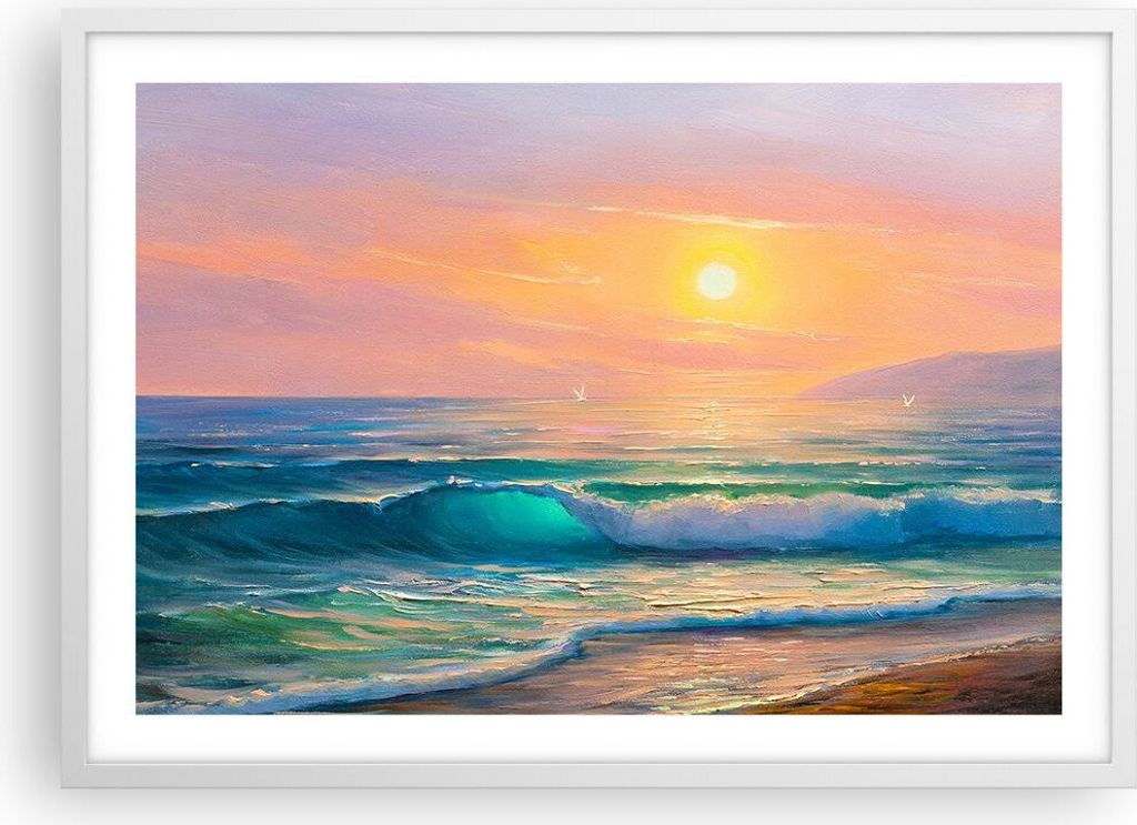 Gerahmtes Poster - Weißer Rahmen - Meer Welle Ufer - 70x50 cm - Wand Bild - Wanddeko - Wandbilder - Kunstposter - Wandposter - Bilderrahmen - Bild...