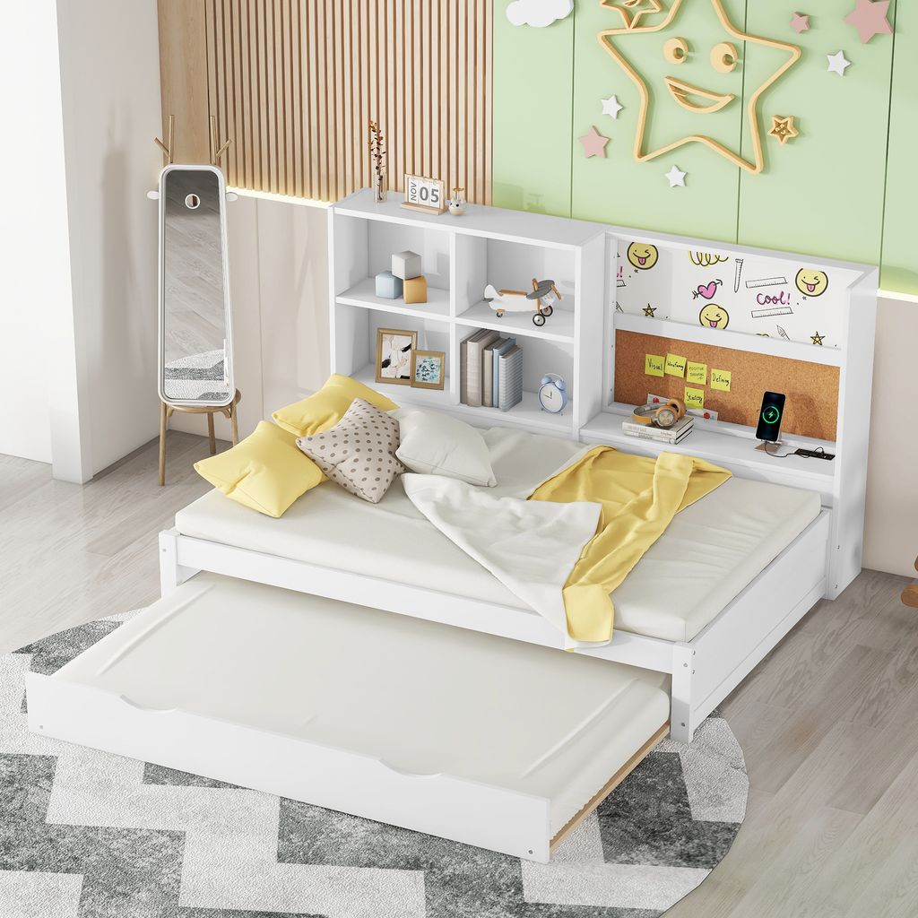 MODFU Tagesbett 90x200cm/90x190cm Ausziehbett mit USB-Laden Produktbild 