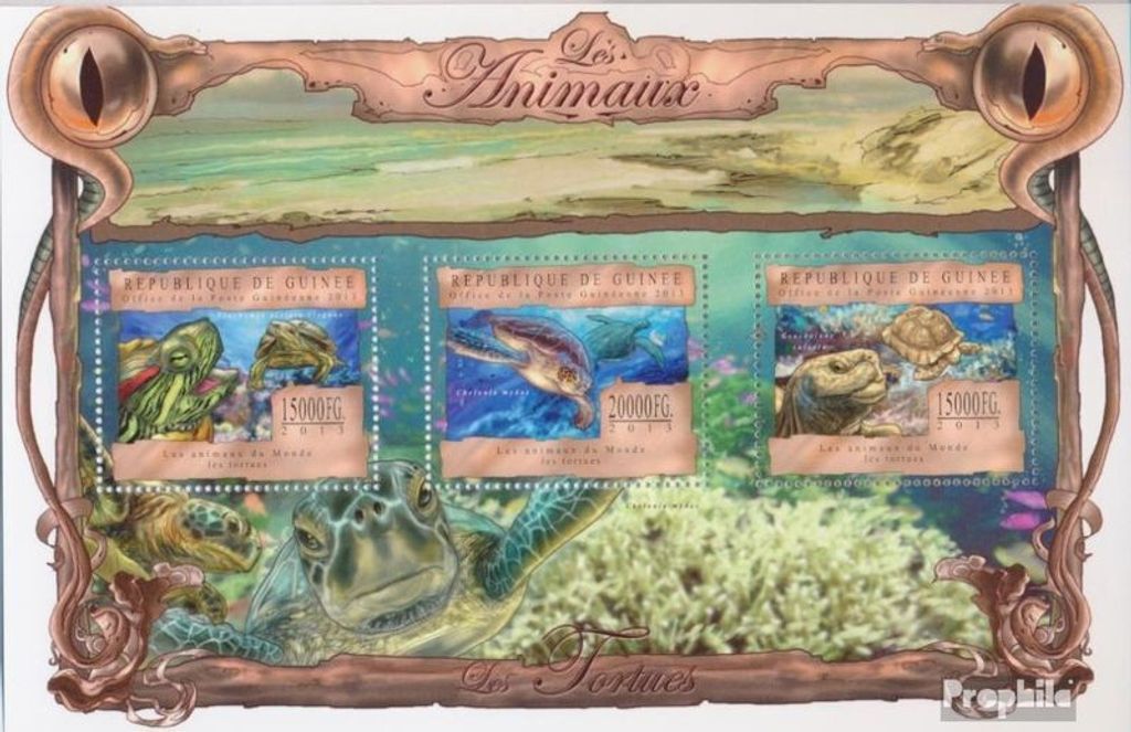 Briefmarken Guinea 2013 Mi 9809-9811 Kleinbogen (kompl. Ausgabe) postfrisch Schildkröten (Trachemys scripta elegans)