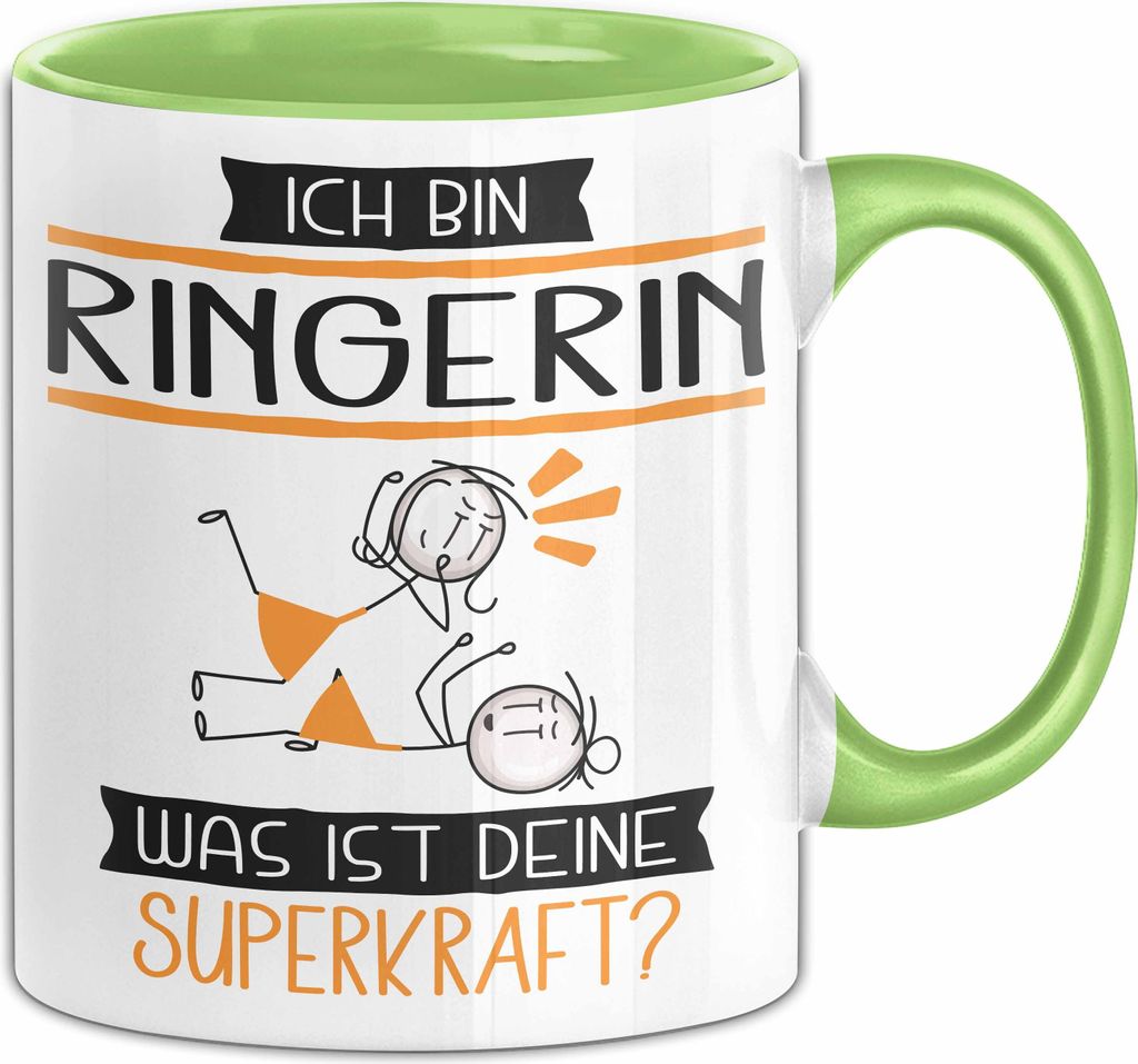 Ringerin Geschenk Tasse Ich Bin Ringerin Was Ist Deine Superkraft Geschenkidee Lustig Geburtstag Weihnachten (Grün)