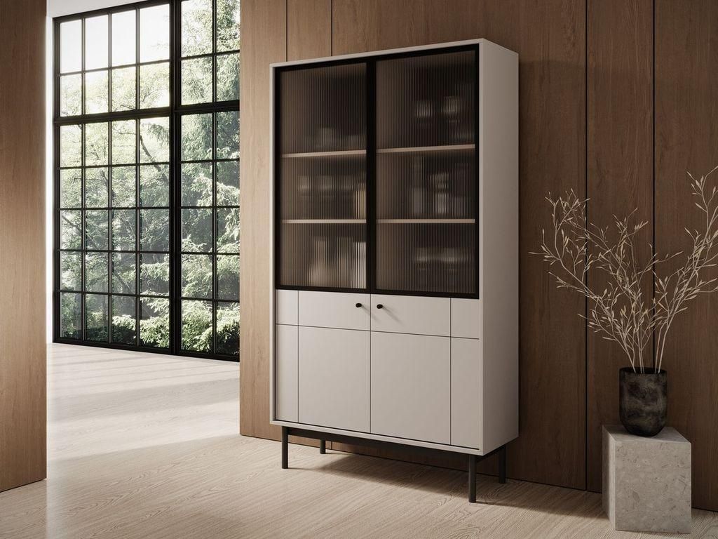 Regal – Hochschrank – Kommode – Wohnzimmervitrine – Esszimmervitrine – R104 – JAPANDI – Kaschmir – Modernes Design für strukturier...