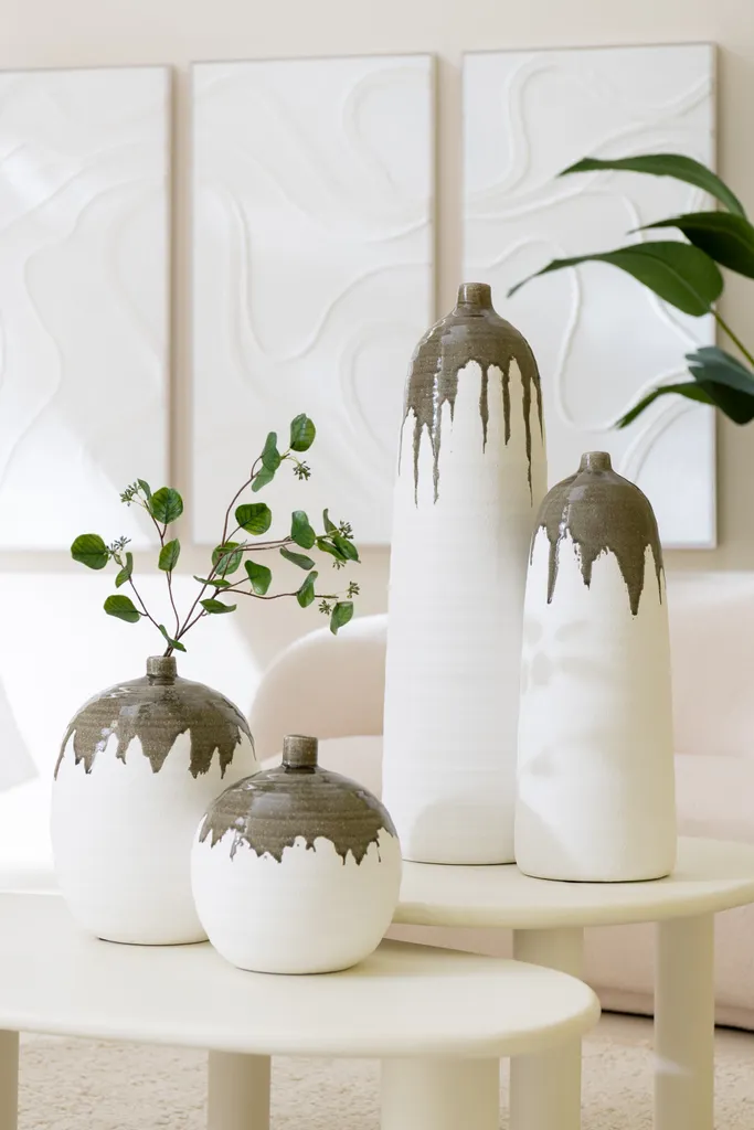 Vase Déco Table de Salon Vert Olive et Blanc Style Méditerranéen Olea - 2