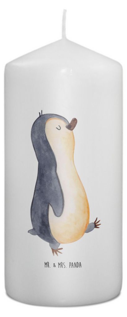 Mr. & Mrs. Panda Kerze Pinguin marschieren 15 x 7 cm - Weiß - Geschenk, Spazieren, Erinnerungslicht, Erinnerungskerze, Bedruckte, Familie, Wachske...
