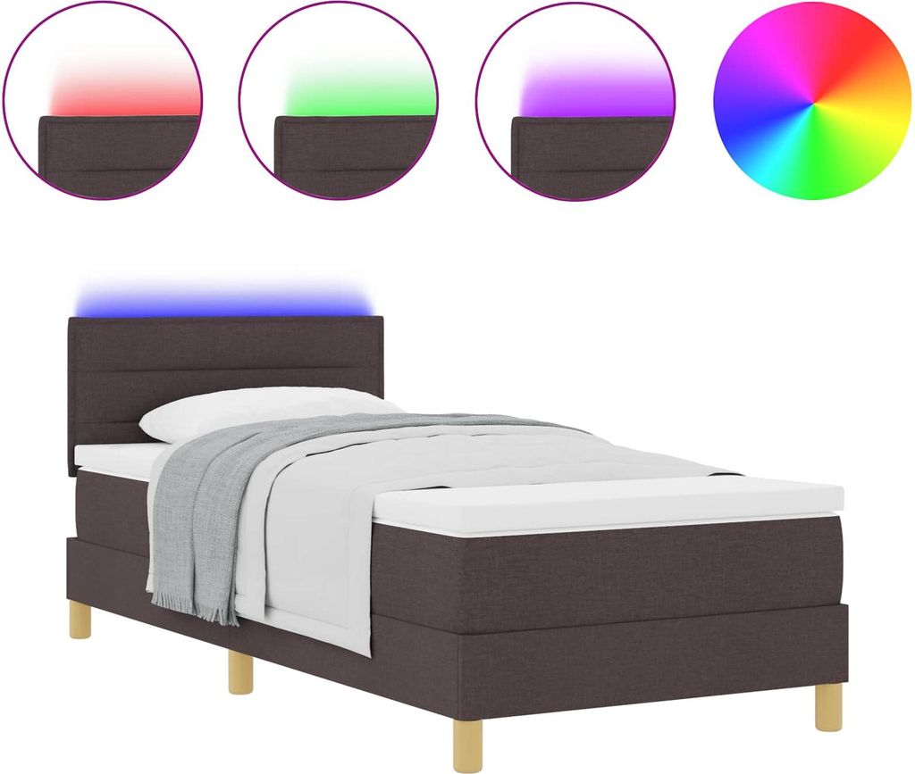 vidaXL LED Boxspringbett mit Matratze Dunkelbraun 80 x 200 cm Stoff