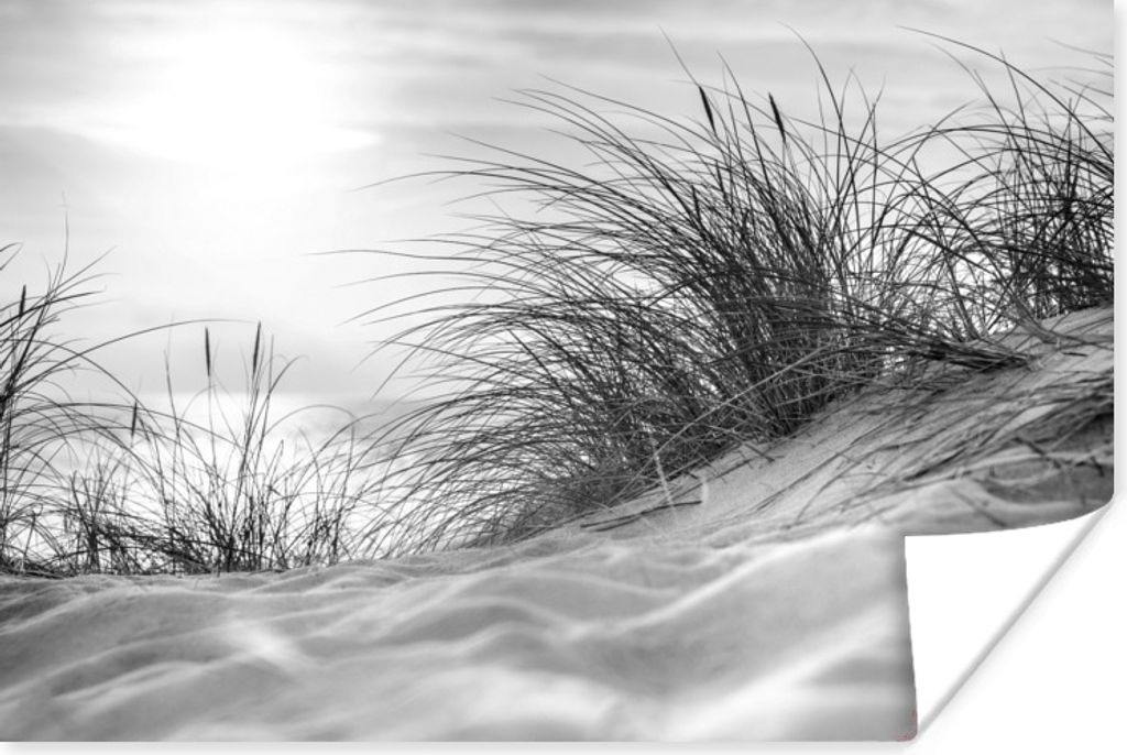 MuchoWow Poster Wattenmeer - Dünen - Schwarz - Weiß 180x120 cm - Fotoplakat