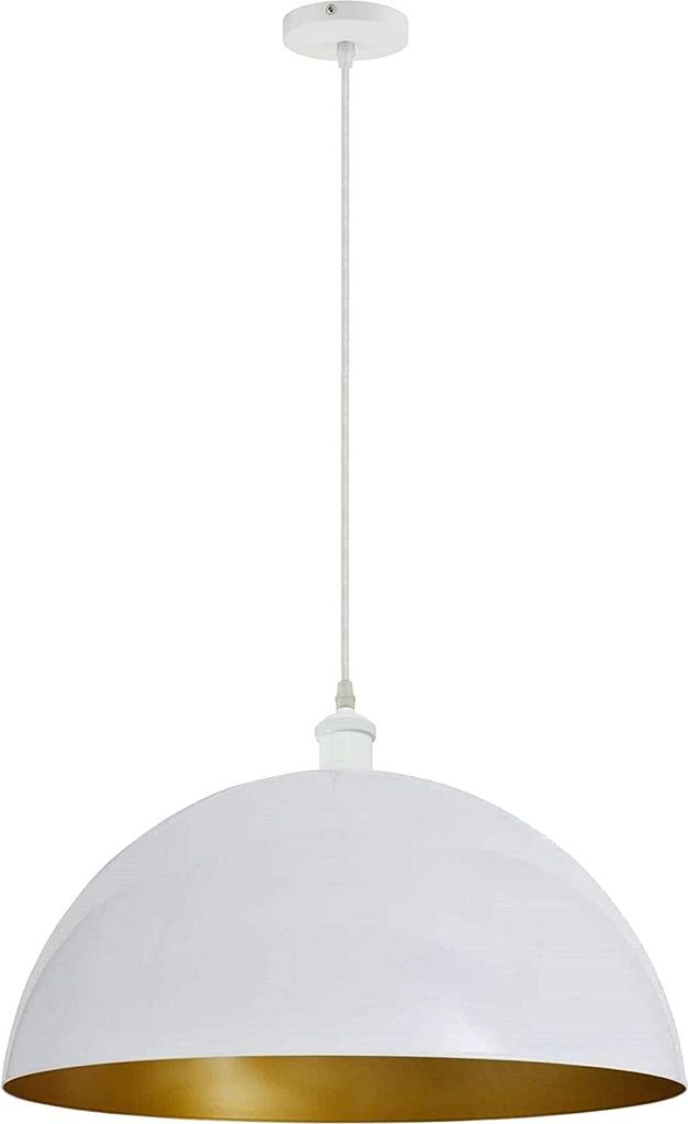 Retro Pendelleuchte mit E27 Fassung Schirm weiß gold