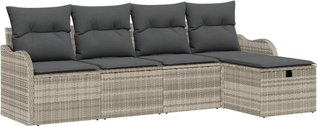 "WINTER SALE" Garten-Sofa-Set - elegantes Design - Sitzgruppe mit Sofa, Tisch - mit Kissen 5 pcs Hellgrau Poly Rattan - Terassenmöbel NeuMöbel423799