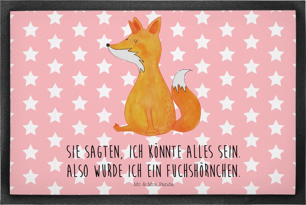 Mr. & Mrs. Panda Schmutzmatte Einhorn Fuchs 40 x 60 cm - Rot Pastell - Geschenk, Fuchshörnchen, Fußabstreifer, Fußabtreter, Einhörner, Unicorn,...