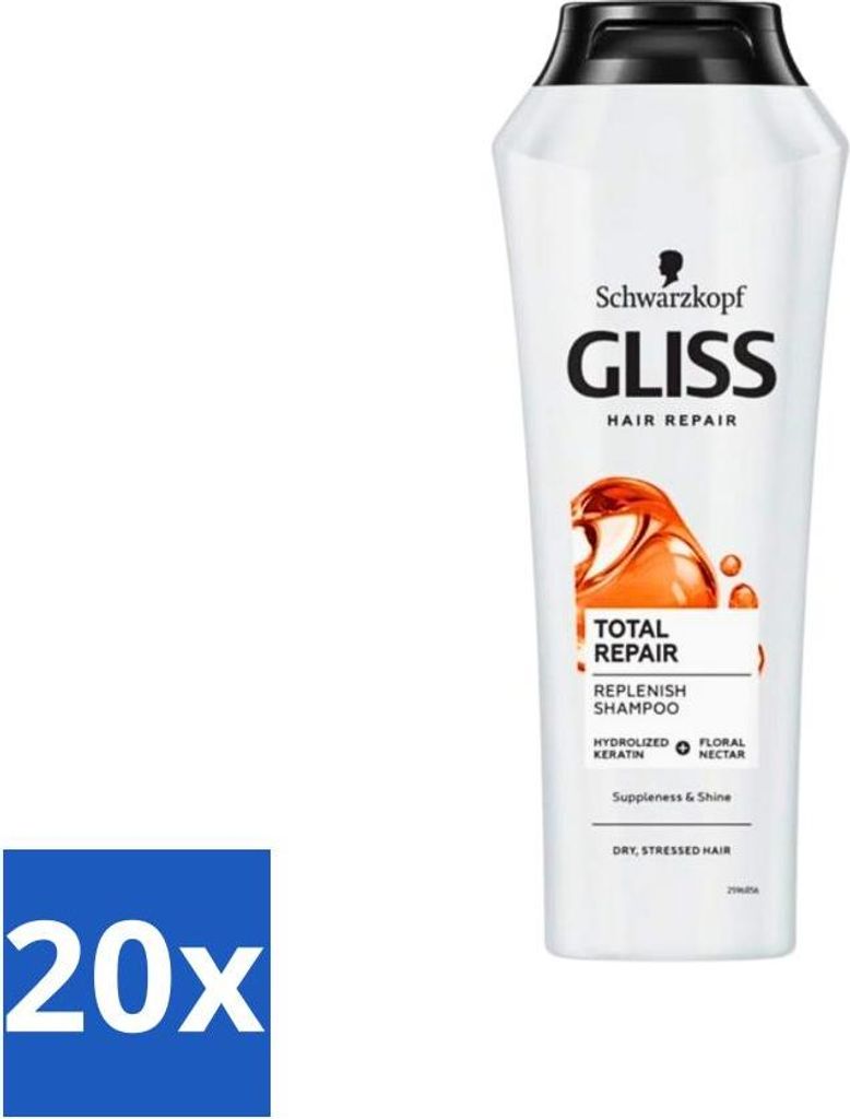 Gliss-Kur - Shampoo - Total Repair - Regeneriert & Stärkt - Hydrolysiert - 400 ml - Vorteilspack - 20 Stücke