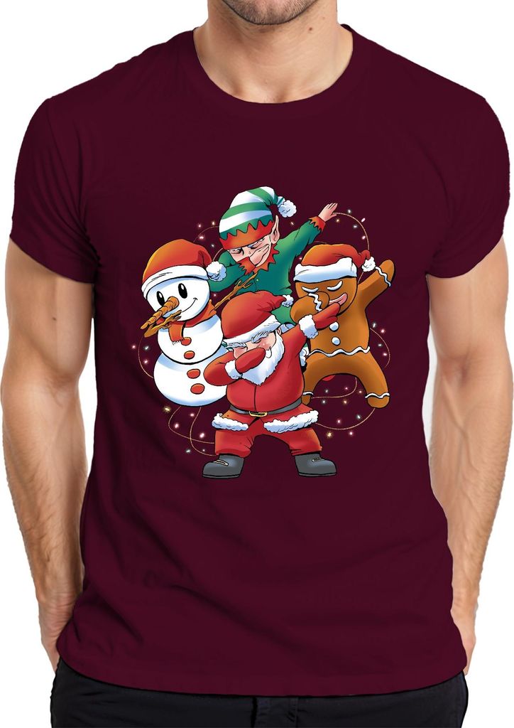 Dabbing Schneemann Elf Santa - Weihnachten Weihnachtsgeschenk Christmas Herren T-Shirt, Burgundy, XL