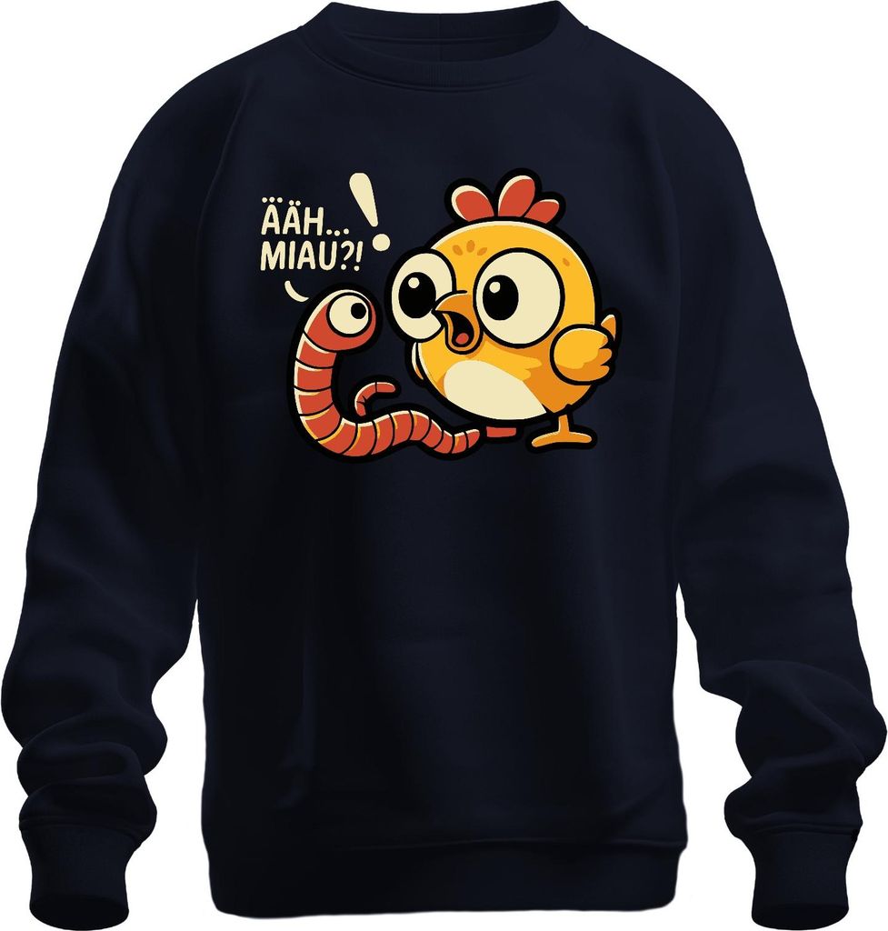 ÄÄH... MIAU?! Lustiges Küken Wurm Cartoon Niedlich Ostern Kinder Uni Sweatshirt Pullover, Navy, L