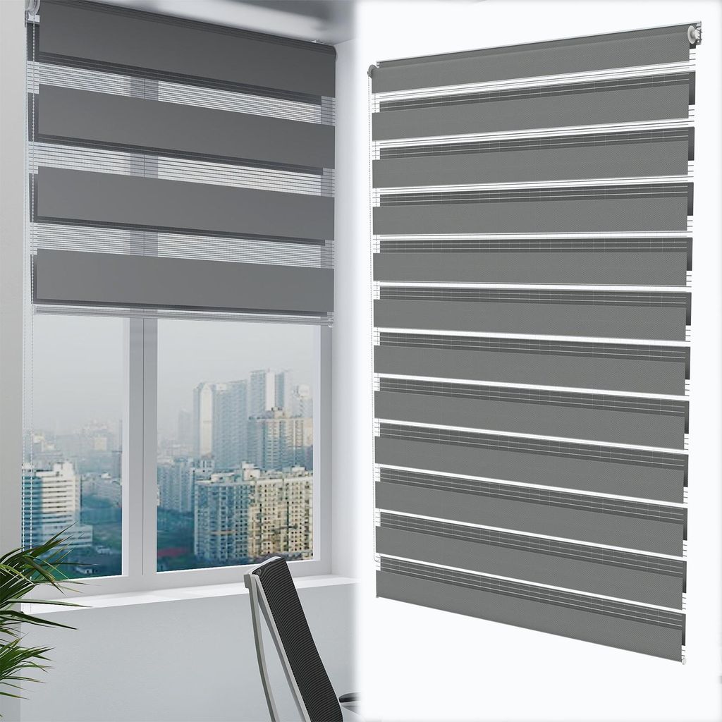 YUENFONG Zebrarollo Seitenzugrollo Doppelrollo Raumgestaltung Rollos Für Schlafzimmer, Büro, Küche, Wohnzimmer, Arbeitszimmer, Badezimmer (Grau,...