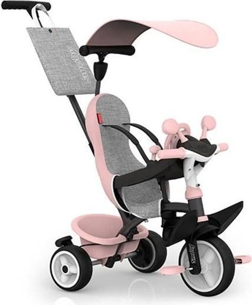 Dreirad, Smoby Baby Driver Rose, 3 in 1, Verstellbare Elternschubstange, 10 Monate bis 3 Jahre, Waschbarer Bezug, Leise Räder, Feststellbremse
