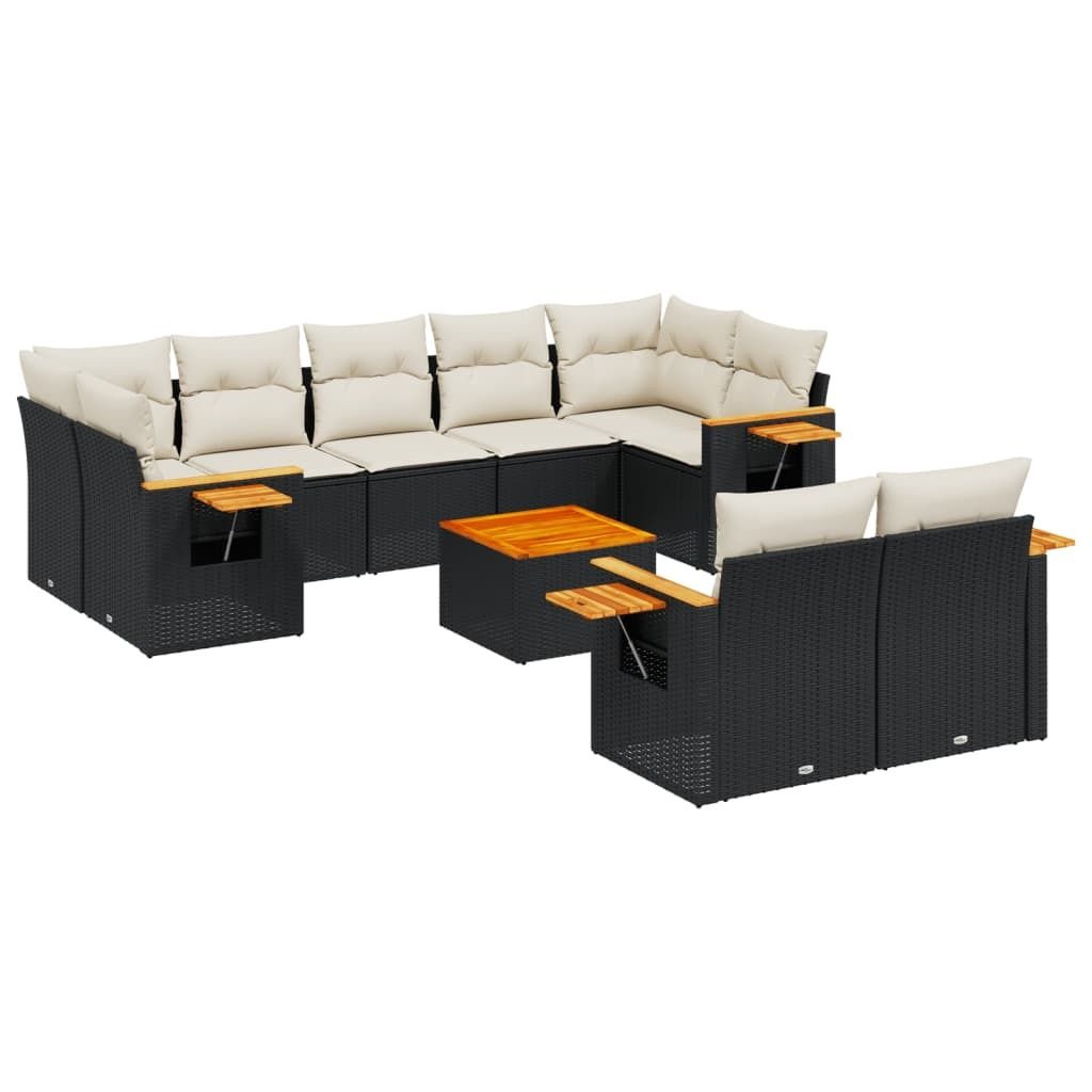 vidaXL 10-tlg. Garten-Sofagarnitur mit Kissen Schwarz Poly Produktbild 