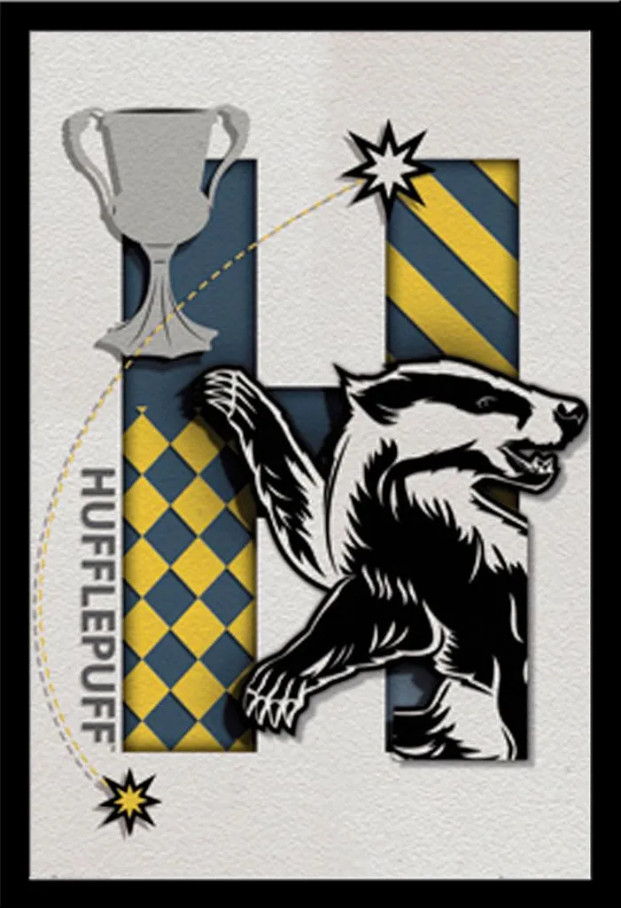 Harry Potter - Poster - Logo Tassorosso + cornice rimovibile, Shinsuke® Maxi MDF nero, disco acrilico