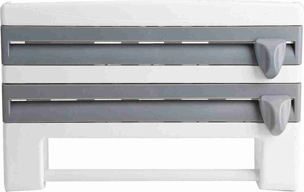 Portabottiglie da cucina, porta asciugamani di carta, utensili da cucina, pellicola trasparente, taglio, grigio - 4