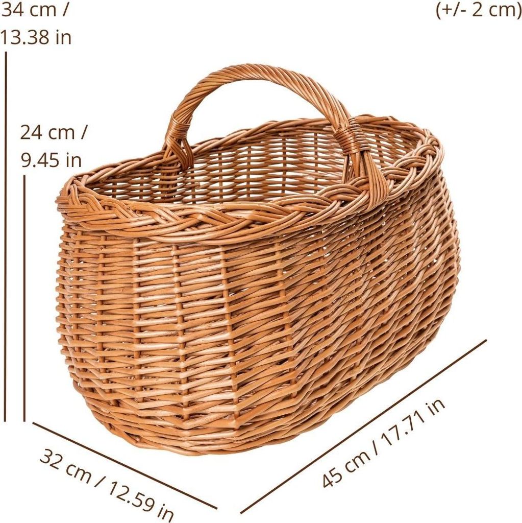 Creative Home Große Picknickkorb Weidenkorb mit Henkel Einkaufskorb Autokorb - 45 x 32 x 34 cm