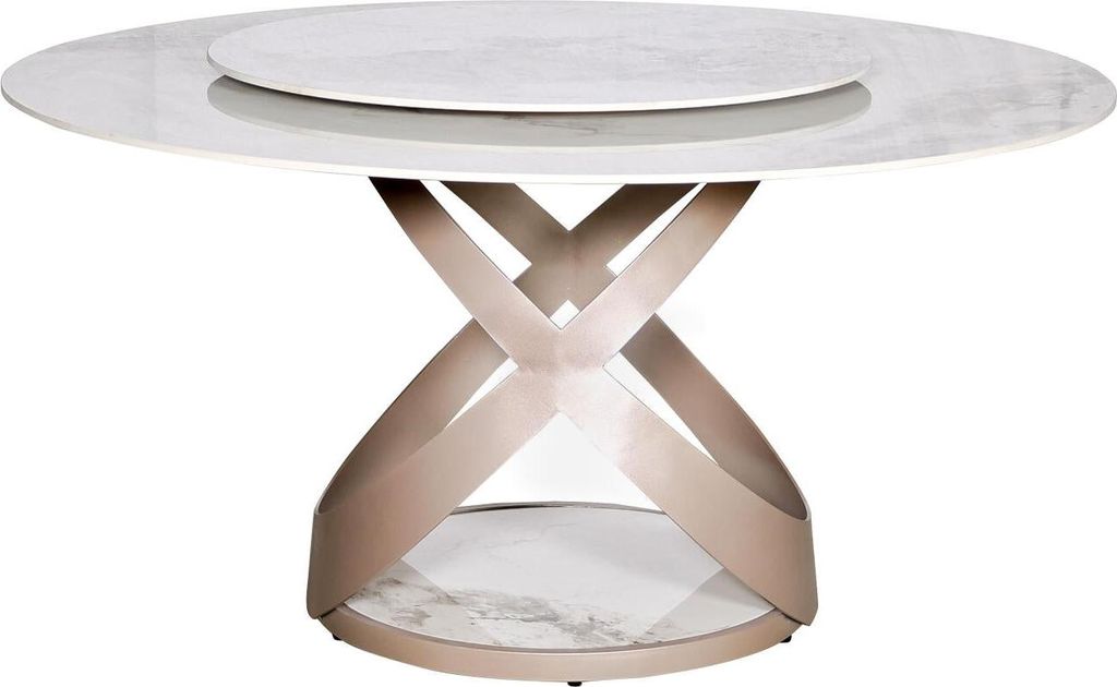 FURNLUX Esstisch Modig Marmor Weiss Und Roségold 150cm / Hauptfarbe: Weiß / Abmessungen: 150 x 75 x 150 cm