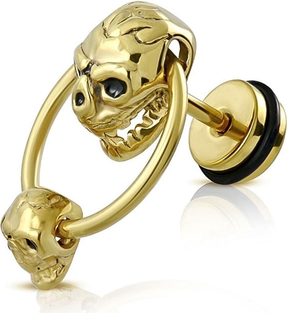 Fake Plug Edelstahl Totenkopf Türklopfer Fakeplug Ohr Piercing Ohrstecker Damen Herren Autiga gold