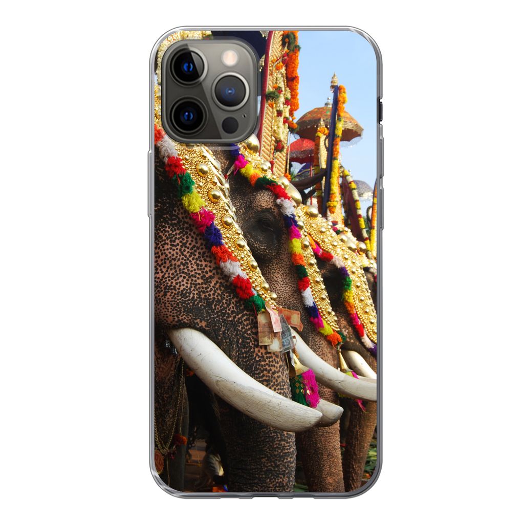 MuchoWow Handyhülle Schutzhülle Hülle für iPhone 13 Pro Elefant - Parade - Tiere Silikon Softcase Handy Hülle - Handy-Tasche