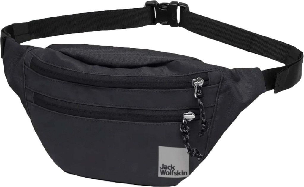 A black Jack Wolfskin hip bag is shown against a white background.