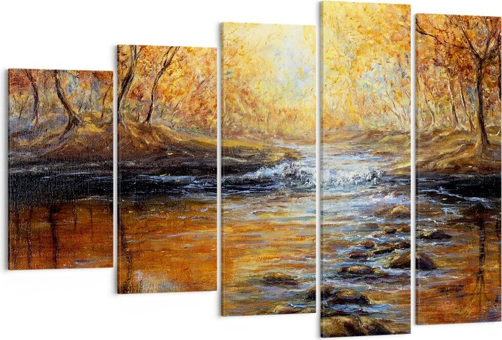 Bild auf Leinwand - Leinwandbild - Bach Park Baum - 150x100cm - Wand Bild - Wanddeko - Wandbilder - Leinwanddruck - Bilder - Kunstdruck - Wanddekor...