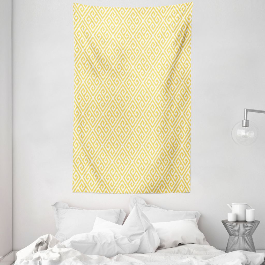 ABAKUHAUS Greek Key Wandteppich und Tagesdecke, Yellow Roman Tile aus Weiches Mikrofaser Stoff Waschbar ohne Verblassen Digitaldruck, 140 x 230 cm,...