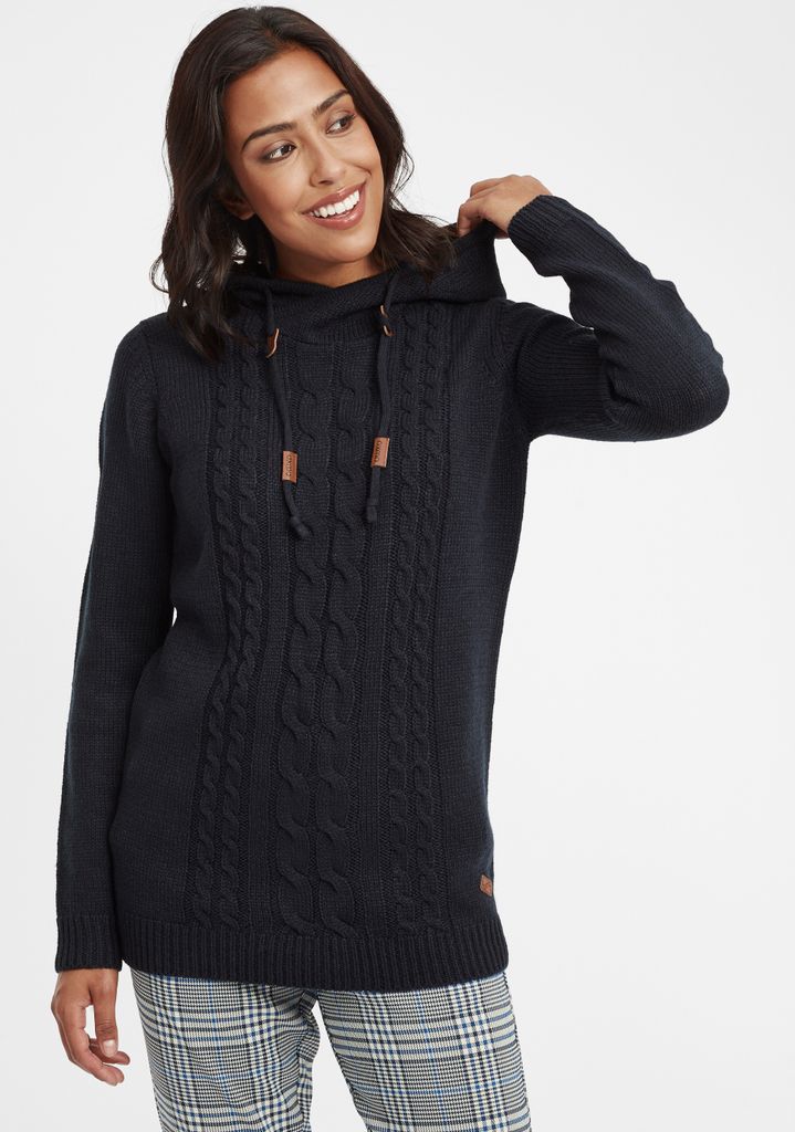 OXMO OXCable Damen Strickpullover Grobstrick Pullover mit Kapuze Kordelzug Rippbündchen Regular fit