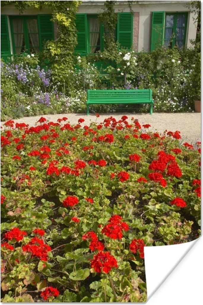 MuchoWow Poster Bank mit Blumen im französischen Garten von Monet in Europa 120x180 cm - Kunstposter
