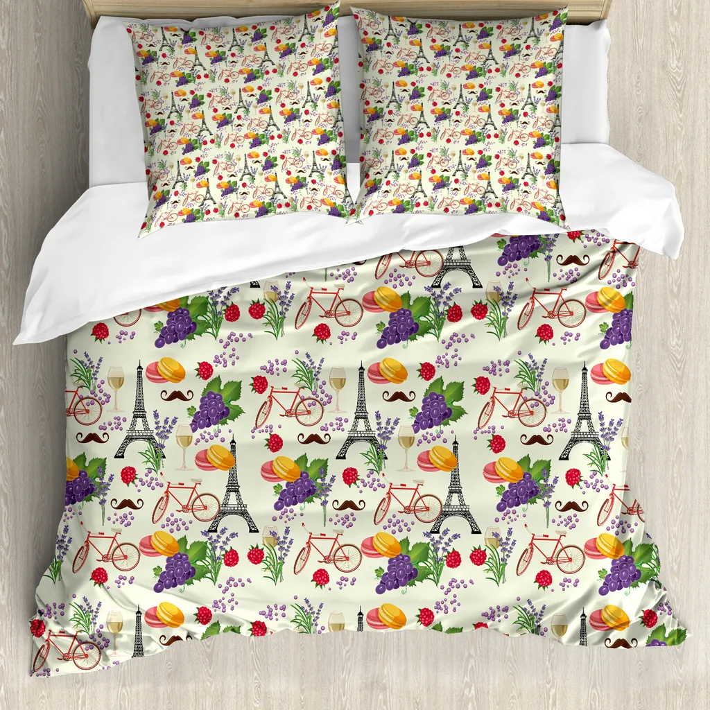 ABAKUHAUS Copripiumino europeo, Macarons al vino francese, Antiacaro e anallergico con federe, 155 cm x 220 cm - 80 x 80 cm, Multicolore