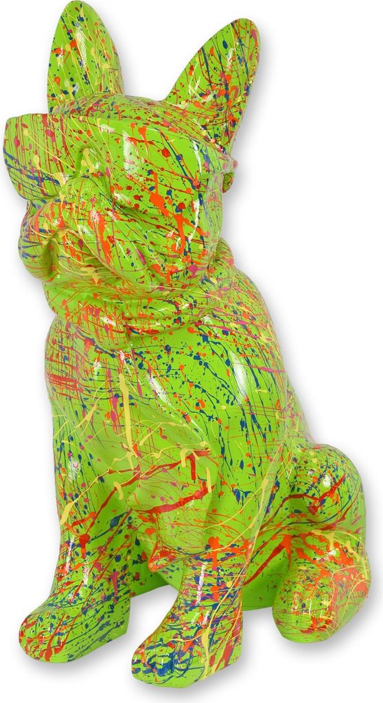 Figur Bulldogge mit Sonnenbrille und Krawatte grüne Spritzer Replikat Retro Design Dekoration