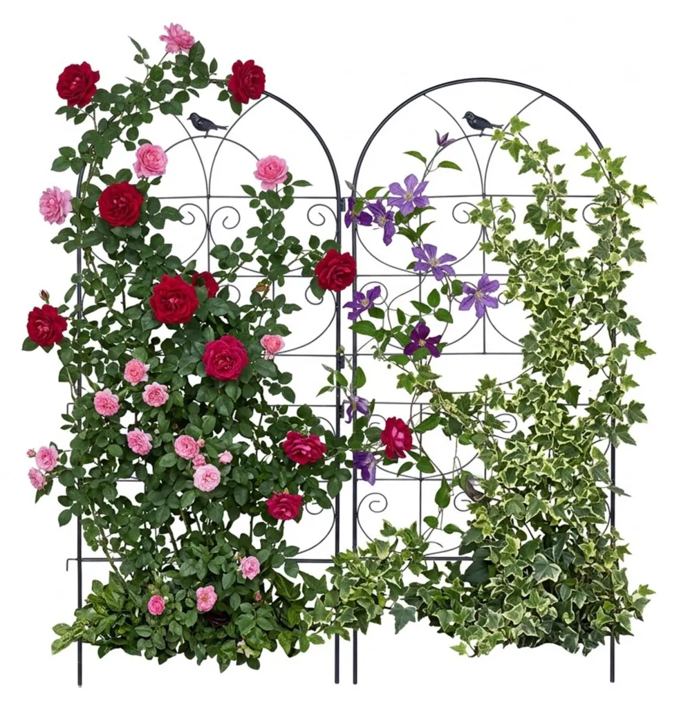 Tuteur à Plantes Grimpantes avec Décor Oiseaux Treillis Métal de Jardin