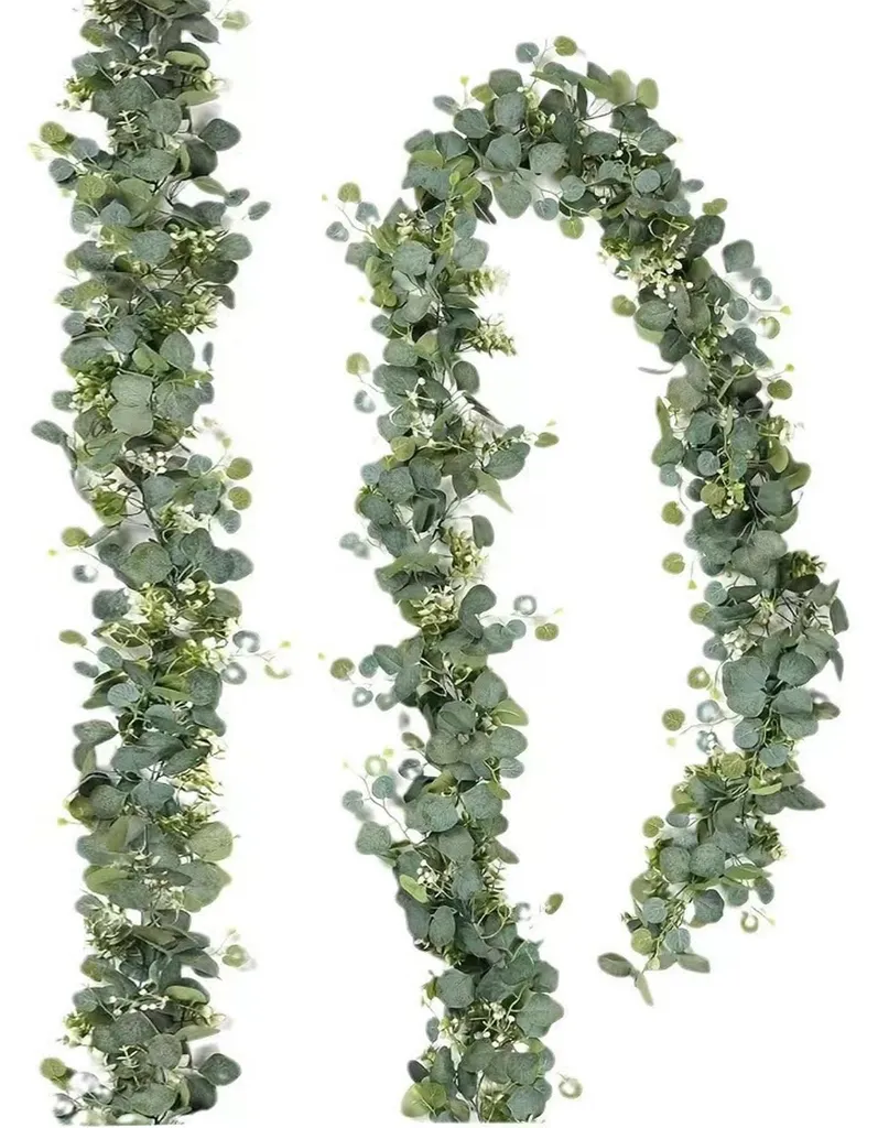 Décoration de Maison Printanière : Couronne Eucalyptus et Fleurs 1,8m
