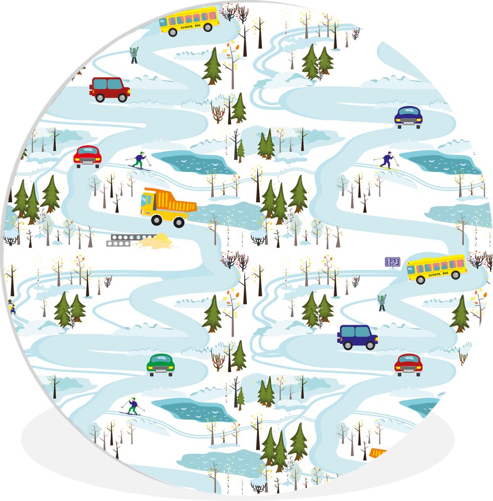 MuchoWow Rundes Wandbild - Runde Bilder Eis - Schnee - Auto - Kinder Ø 60 cm Kreis Wanddekoration Kunststoff - Wandkreis - Wandschmuck - Wand Kr...