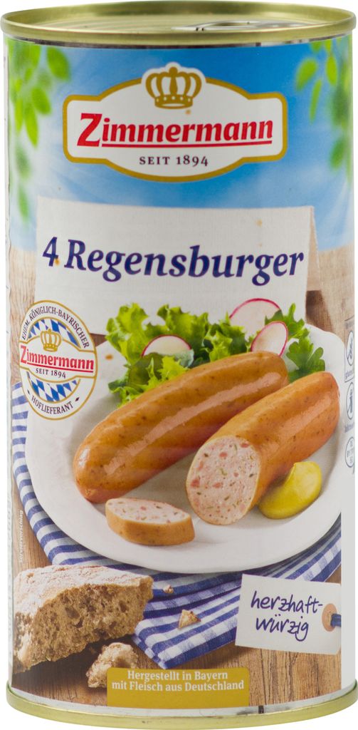 Food-United Knackwürste-Knackwürstchen aus Bayern Knacker Dicke 550g Dose, 4 knackige Regensburger von ZIMMERMANN Fleischwerke, Brühwürste pass...