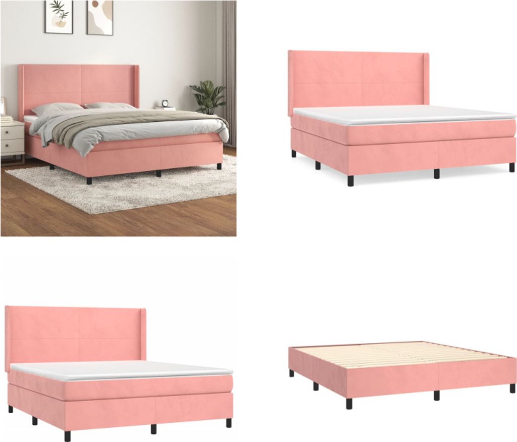 vidaXL Boxspringbett mit Matratze Rosa 180x200 cm Samt - Boxspringbett - Boxspringbetten - Bett - Schlafzimmermöbel